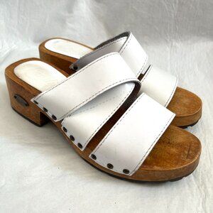 y2k Candies sandals womens 7.5 wooden clog style white leather slip on